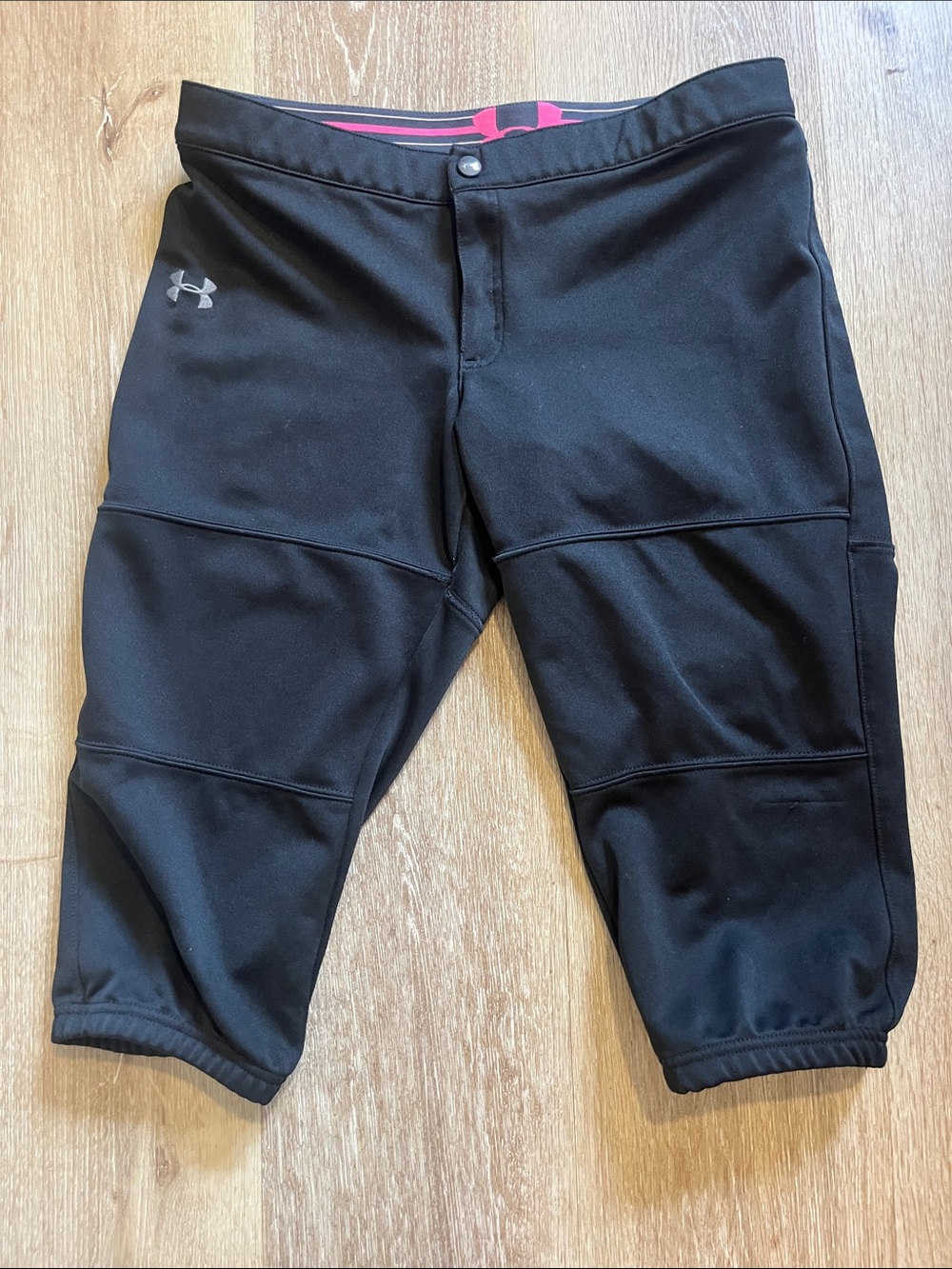 Under Armour Black Softball Capris with Pink Waistband Detail